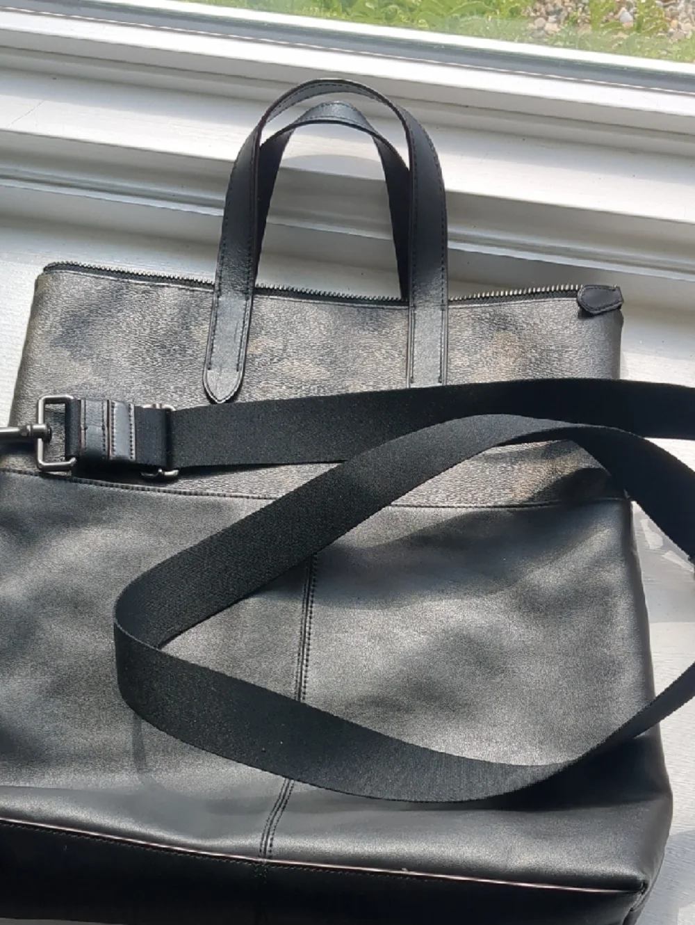 Coach Graham Foldover Black Leather & Camo Convertible Tote
